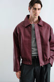 Textured Burgundy Leather Jacket