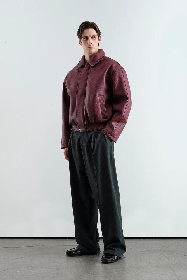 Textured Burgundy Leather Jacket