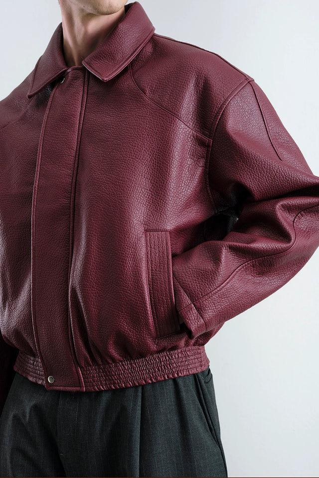 Textured Burgundy Leather Jacket