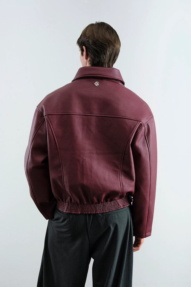 Textured Burgundy Leather Jacket
