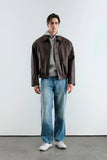 Textured Brown Leather Jacket