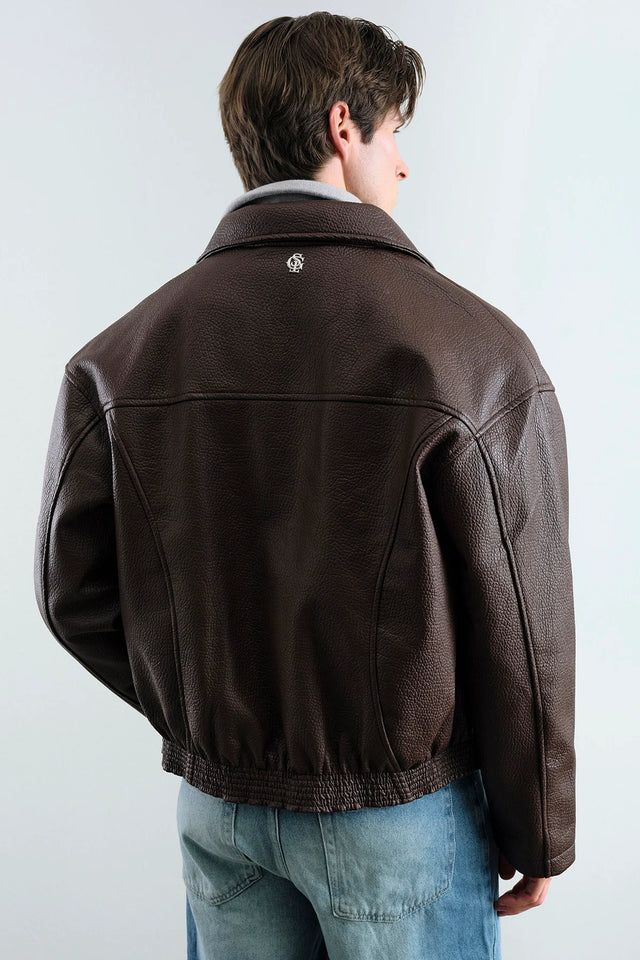 Textured Brown Leather Jacket