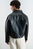 Black Leather Jacket with Contrast Stitching