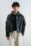 Black Leather Jacket with Contrast Stitching
