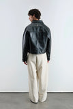 Black Leather Jacket with Contrast Stitching